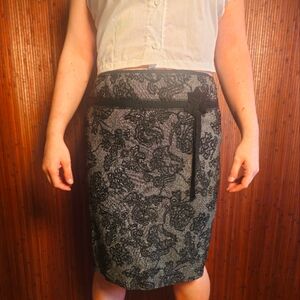 Elegant Dark Floral Skirt w/ Ribbon Accent - Ann Taylor